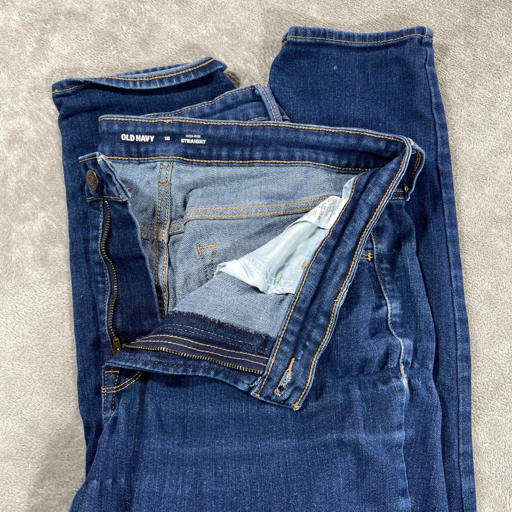 Old Navy Straight Jeans Women 16 Blue High Rise Dark Wash Denim